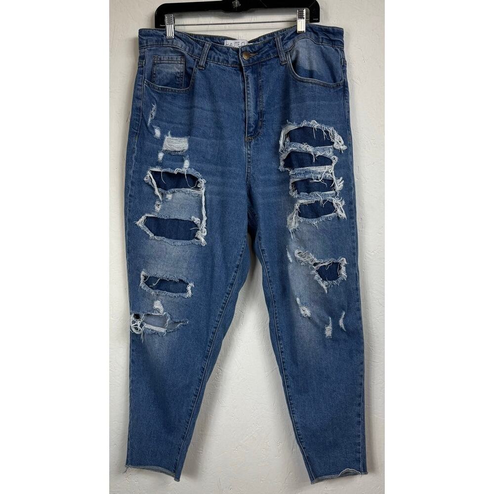 Ripped High-Rise  Jeans - Blue Size 16